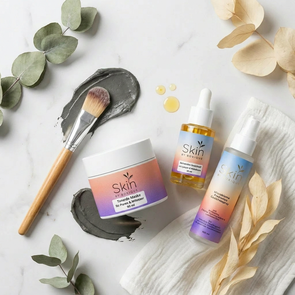 Aktivkohle Tonerde Maske Set mit Moltebeere Gesichtsöl & Microbiome Prebiotics (Poren- und Unreinheiten Tiefenreinigung)