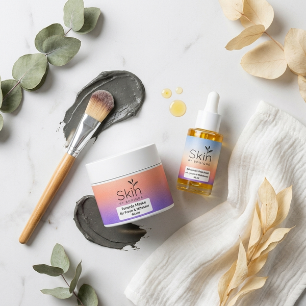 Aktivkohle Tonerde Maske Set mit Moltebeere Gesichtsöl (Poren- und Unreinheiten Tiefenreinigung)